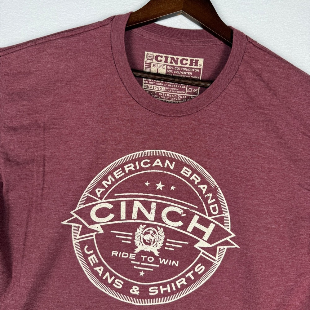 Cinch Mens L Graphic T-Shirt Maroon Ride To Win Western Short Sleeve Tee